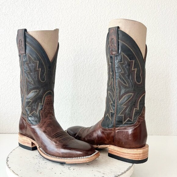 Rod Patrick Womens Cowboy Boots 6.5AA Brown Black Square Toe Western Mid Calf - Picture 1 of 10